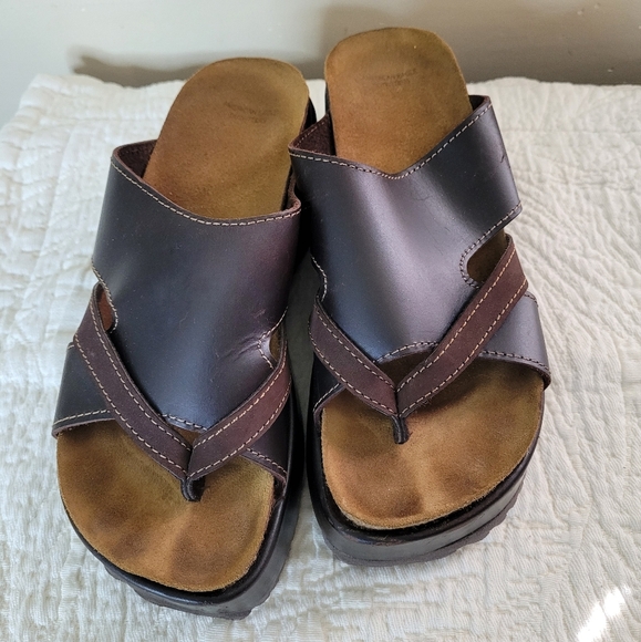 Vintage American Eagle Y2K Brown Platform Sandals 8 Chunky Wedge Cork Sole - Picture 3 of 10